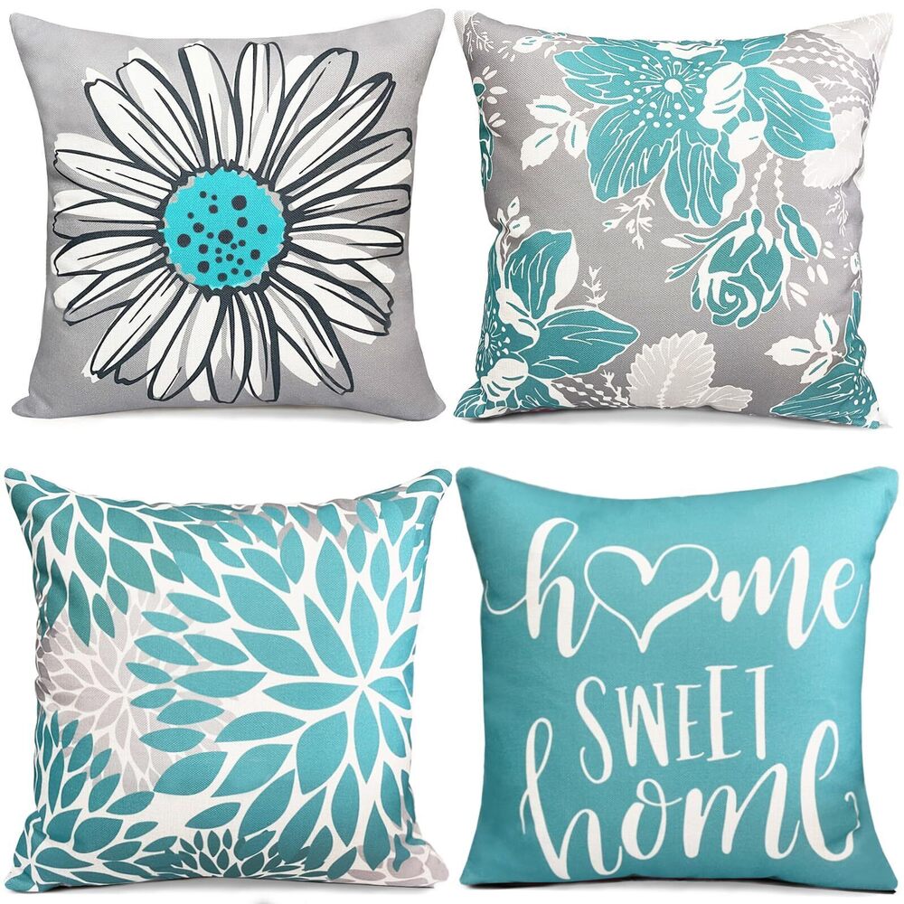 5110 Teal Pillow Covers 16x16 inch Set of 4 Decorative Throw Pillow Covers